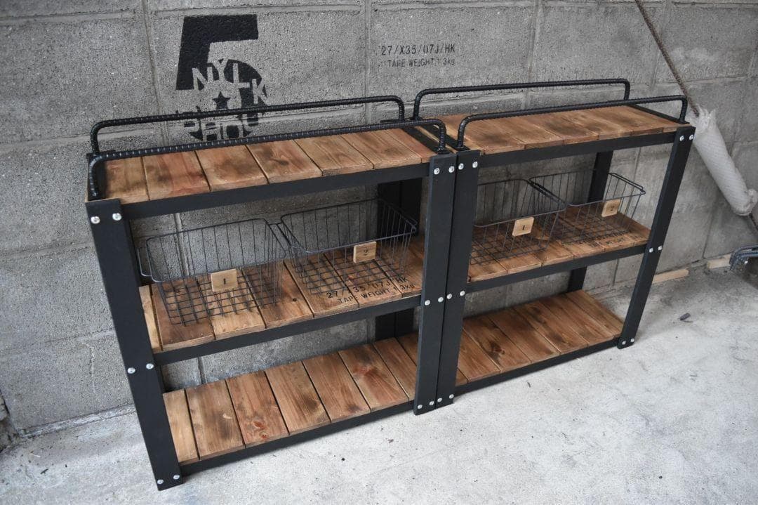 【かごつき】男前インテリア　棚　×２台　植物　多肉 インダストリアル 1123