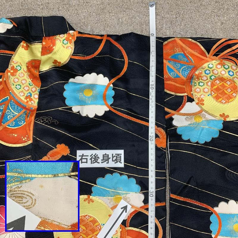 502ag6,楽々衿□七五三 小柄な七歳 セミアンティーク 女児 着物&丸帯