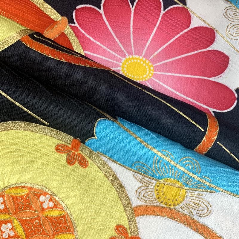 502ag6,楽々衿□七五三 小柄な七歳 セミアンティーク 女児 着物&丸帯