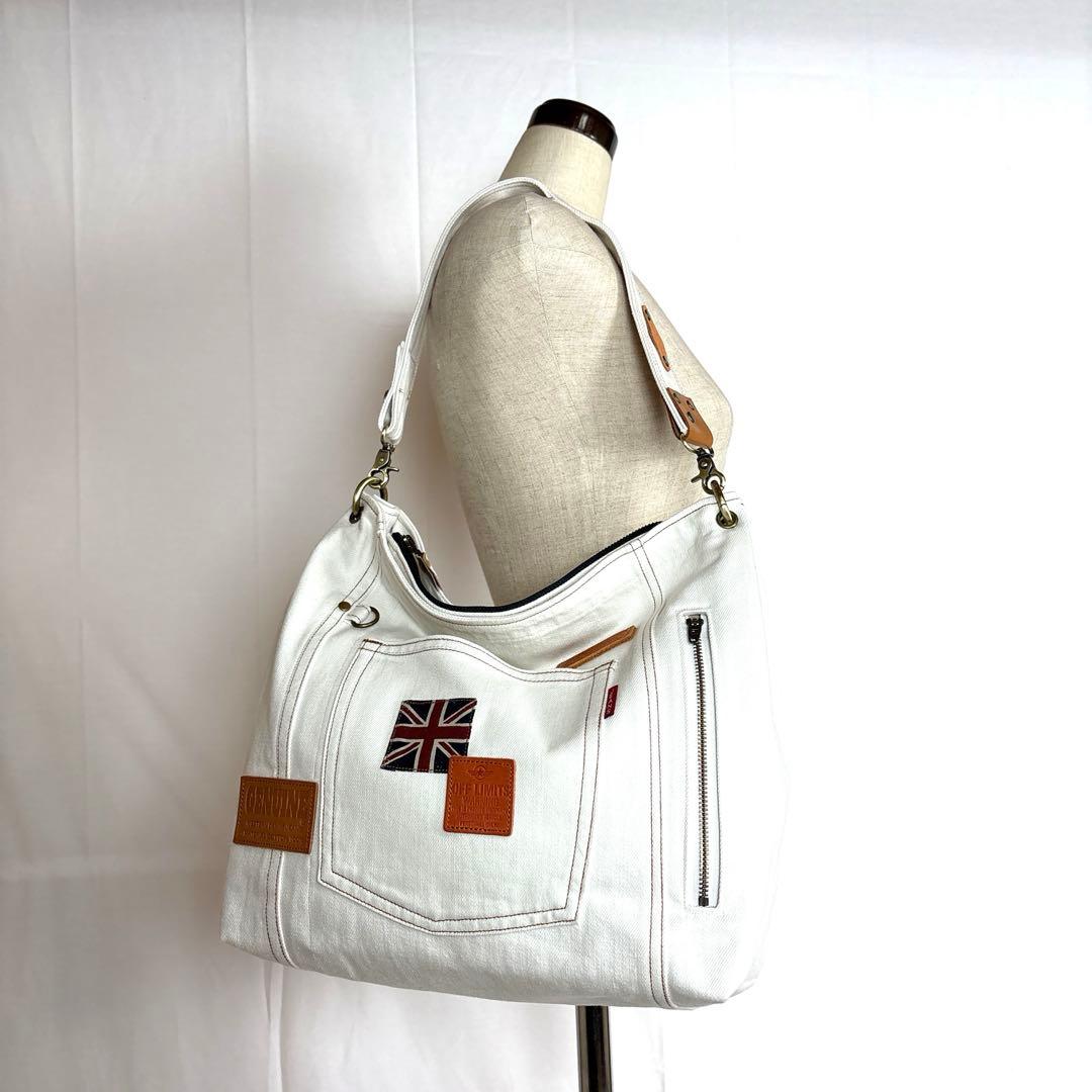 デニムリメイクワンハンドルバック　ショルダーバッグ　❤️ホワイトデニム