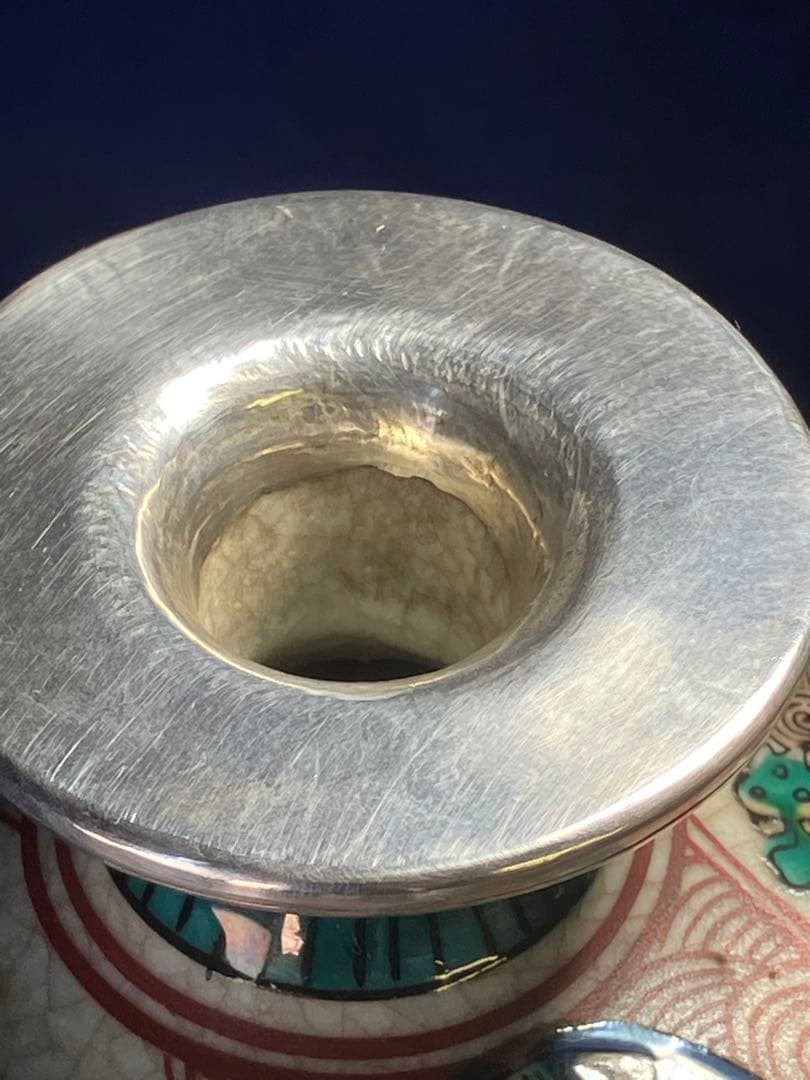 九谷焼　色絵花瓶　角福　花鳥図角型花瓶　銀修理品　レア　骨董品