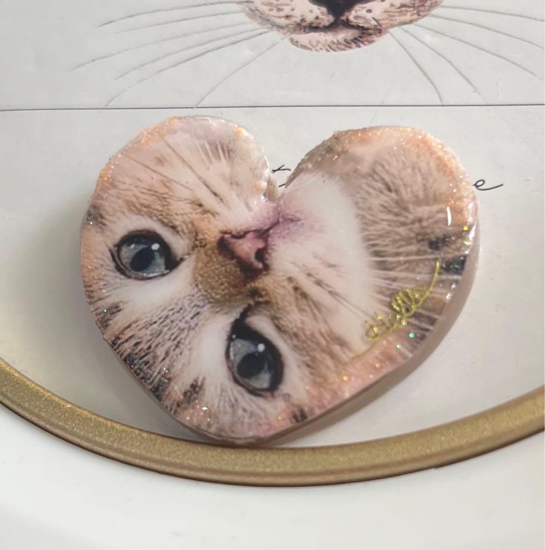 レジンヘアゴム、ハート猫ちゃん