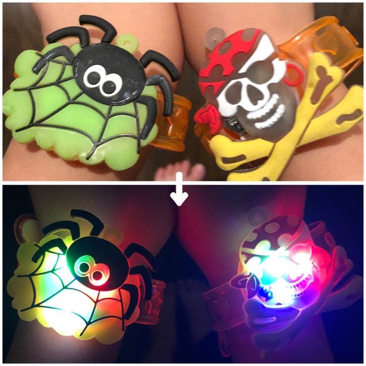 ハロウィン❤光るブレスレット 6種類セット 腕 クモ かぼちゃ ドクロ ネコ