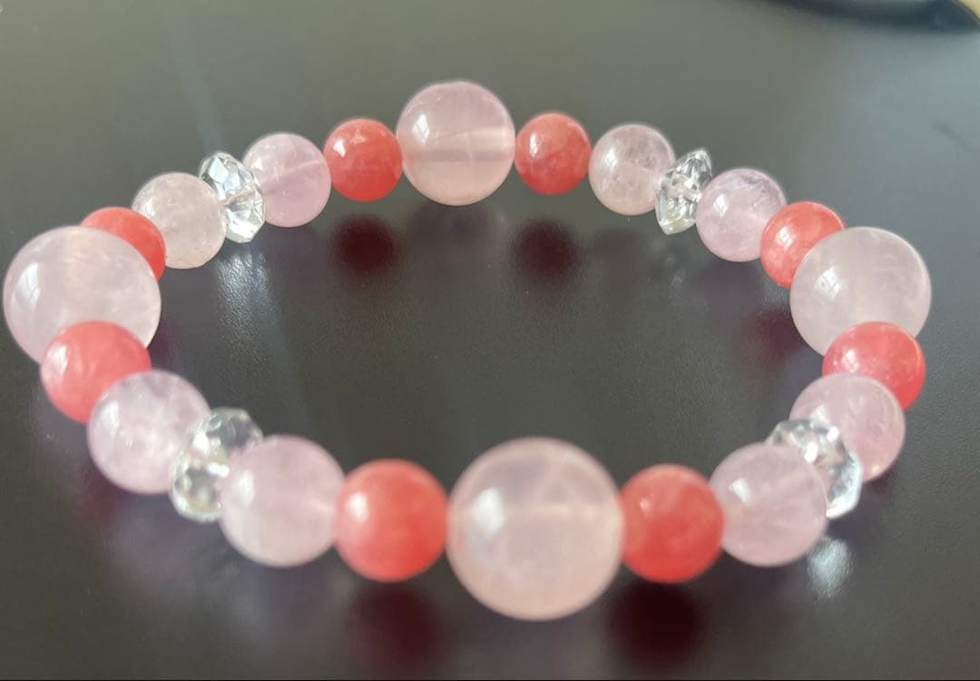 インカローズ×ローズクォーツ×水晶　愛と癒しの天然石ブレスレット　15.5cm
