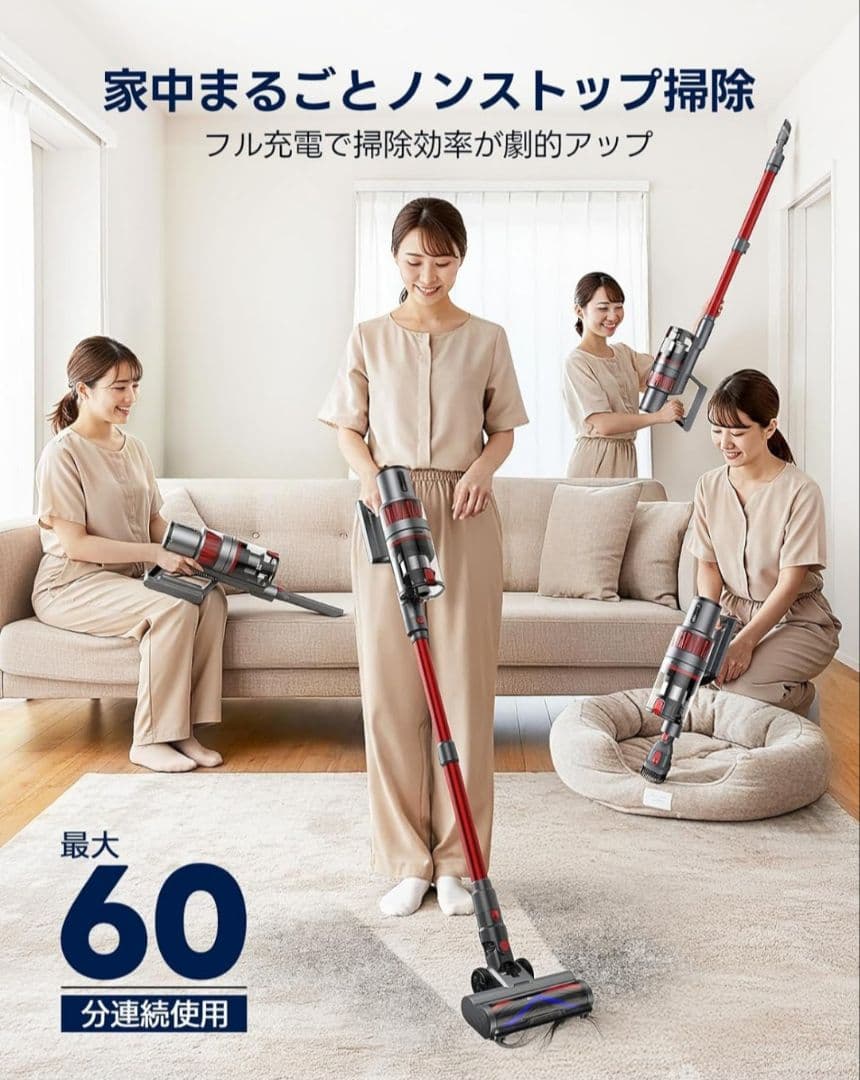 強力掃除機 55KPA 60分連続使用 (レッド)新品未使用品