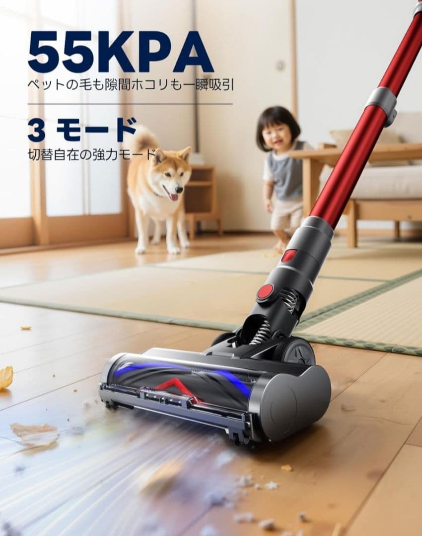強力掃除機 55KPA 60分連続使用 (レッド)新品未使用品