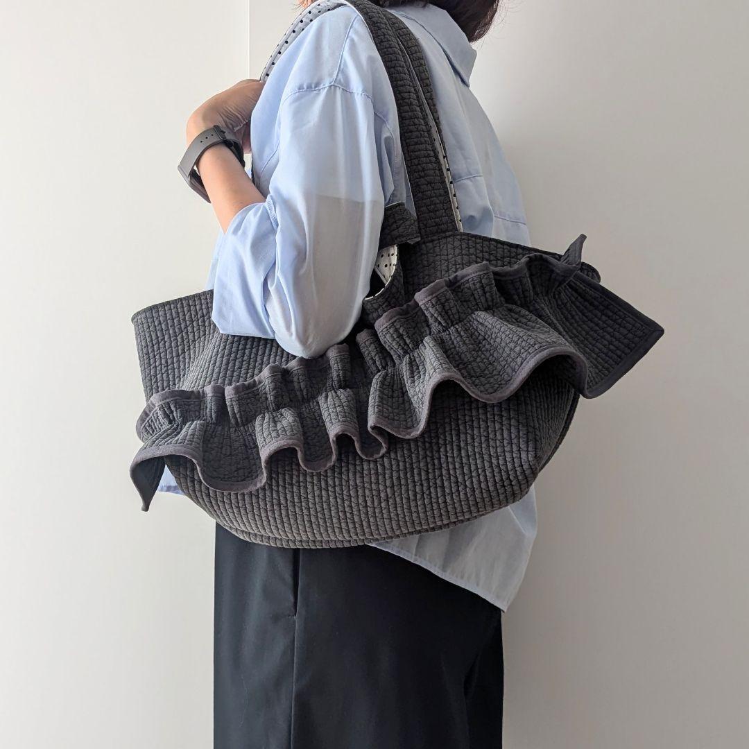ヌビバッグ 大きめサイズ マザーズバッグ フリル ダブルハンドル ハンドメイド