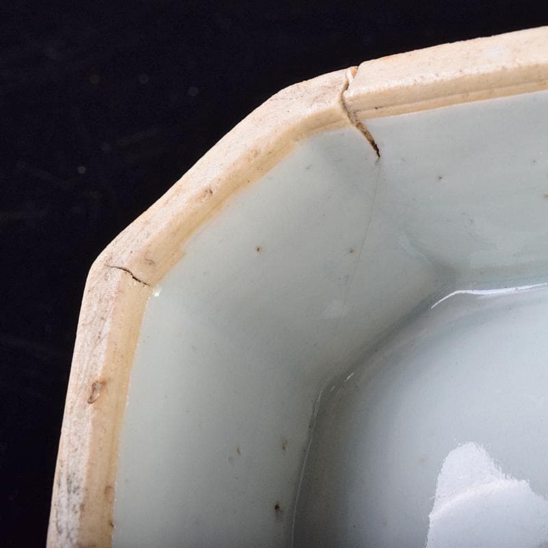 中国　青花　山水文　八角水孟　筆洗　V　R7988