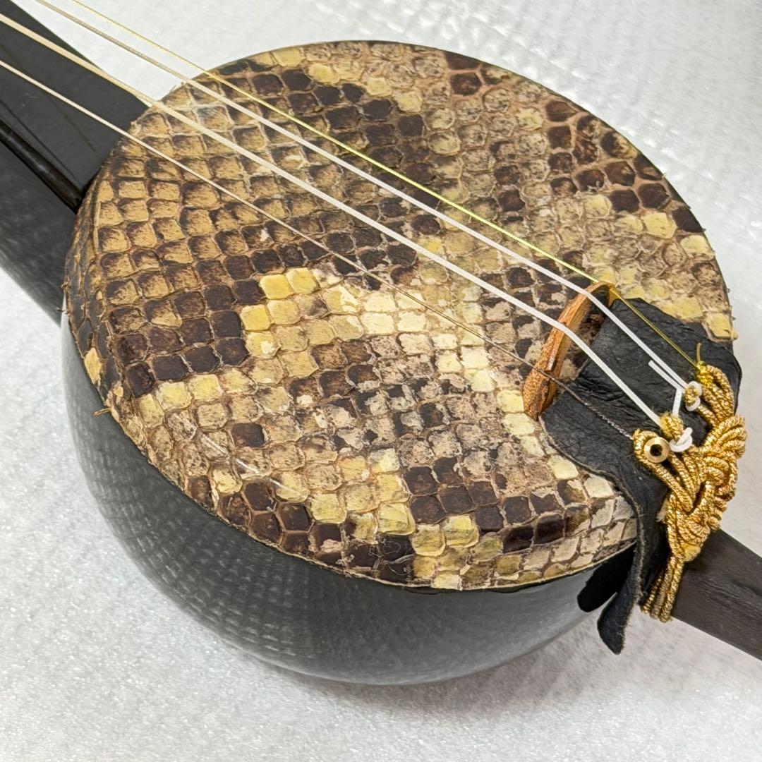 美品 琉球 胡弓 四弦 縞黒檀 本革 蛇皮　クーチョー 沖縄胡弓　擦弦楽器 蛇革