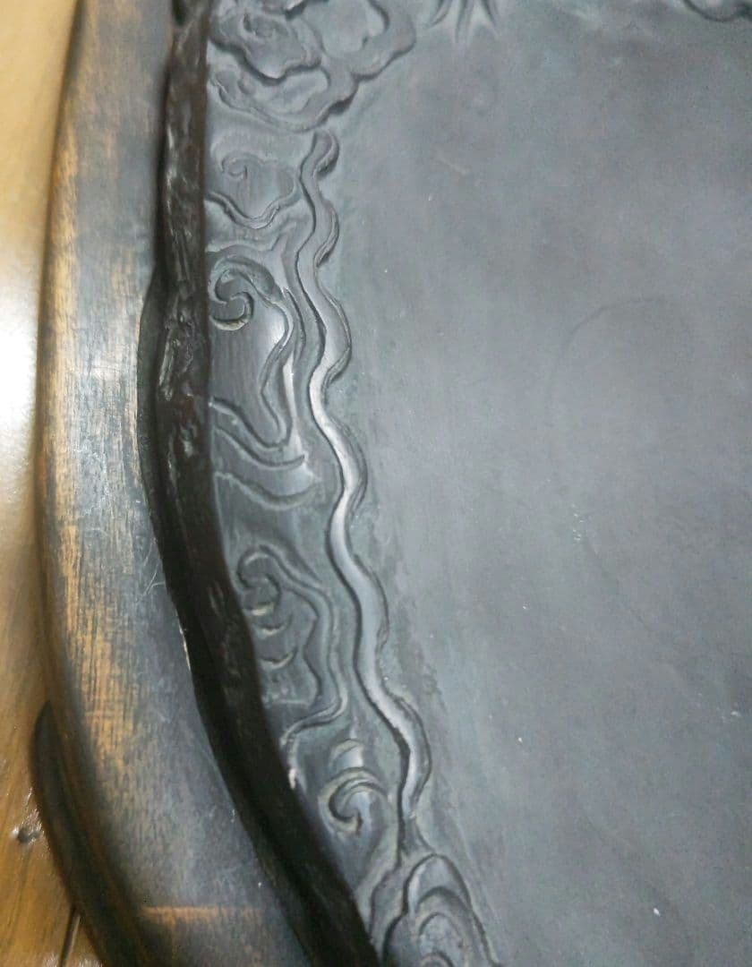 大きな硯 雲龍彫り 台座付き 書道 硯 特大 匿名配送 メルカリ便