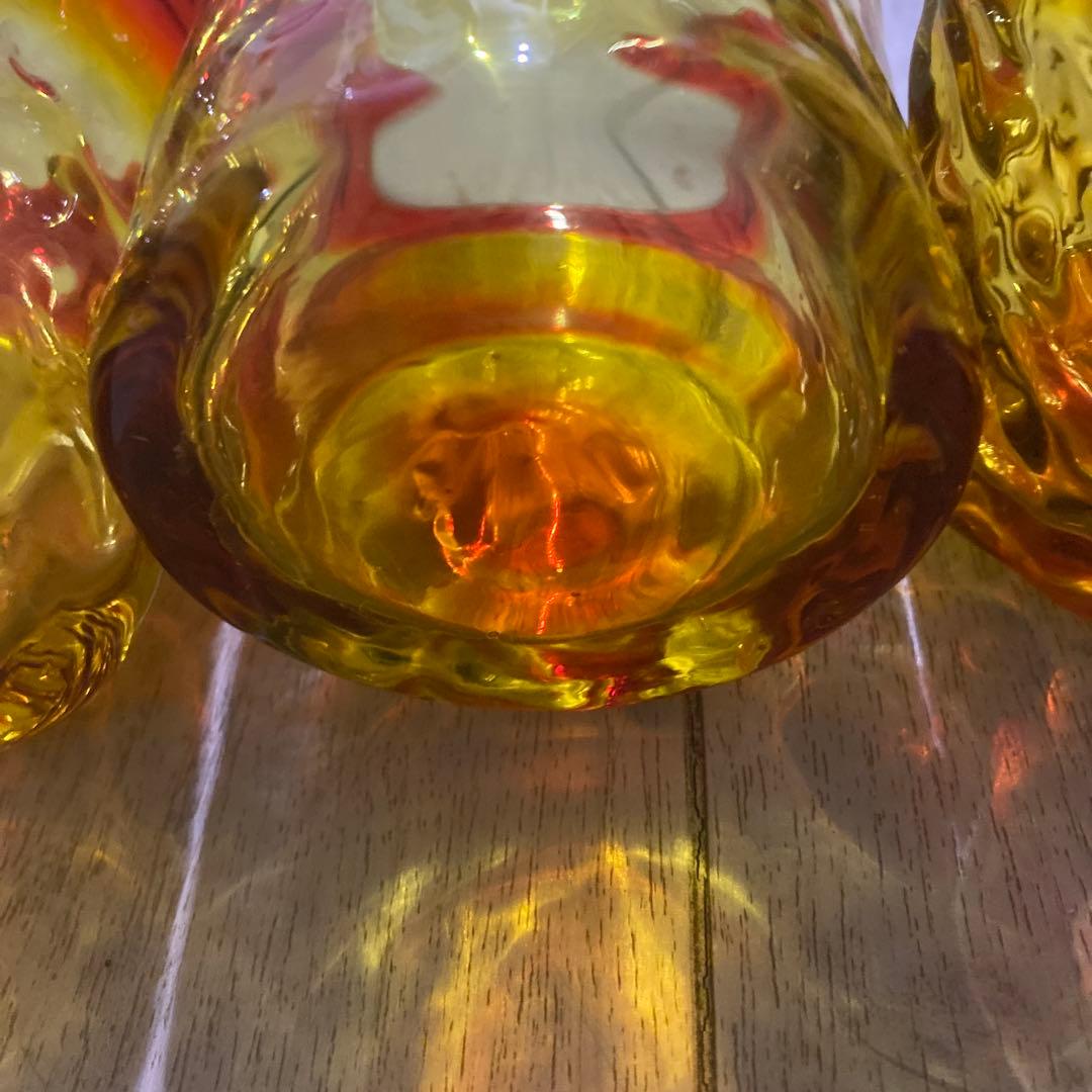 琉球グラス　レア赤オレンジ系　盛頃物　4個セット