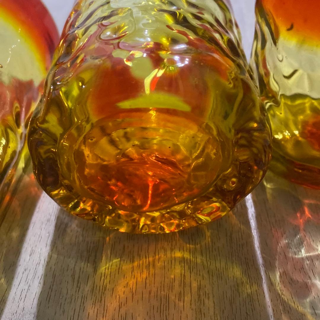 琉球グラス　レア赤オレンジ系　盛頃物　4個セット