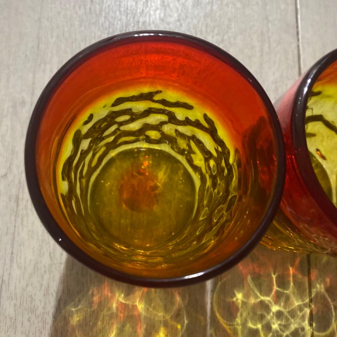 琉球グラス　レア赤オレンジ系　盛頃物　4個セット