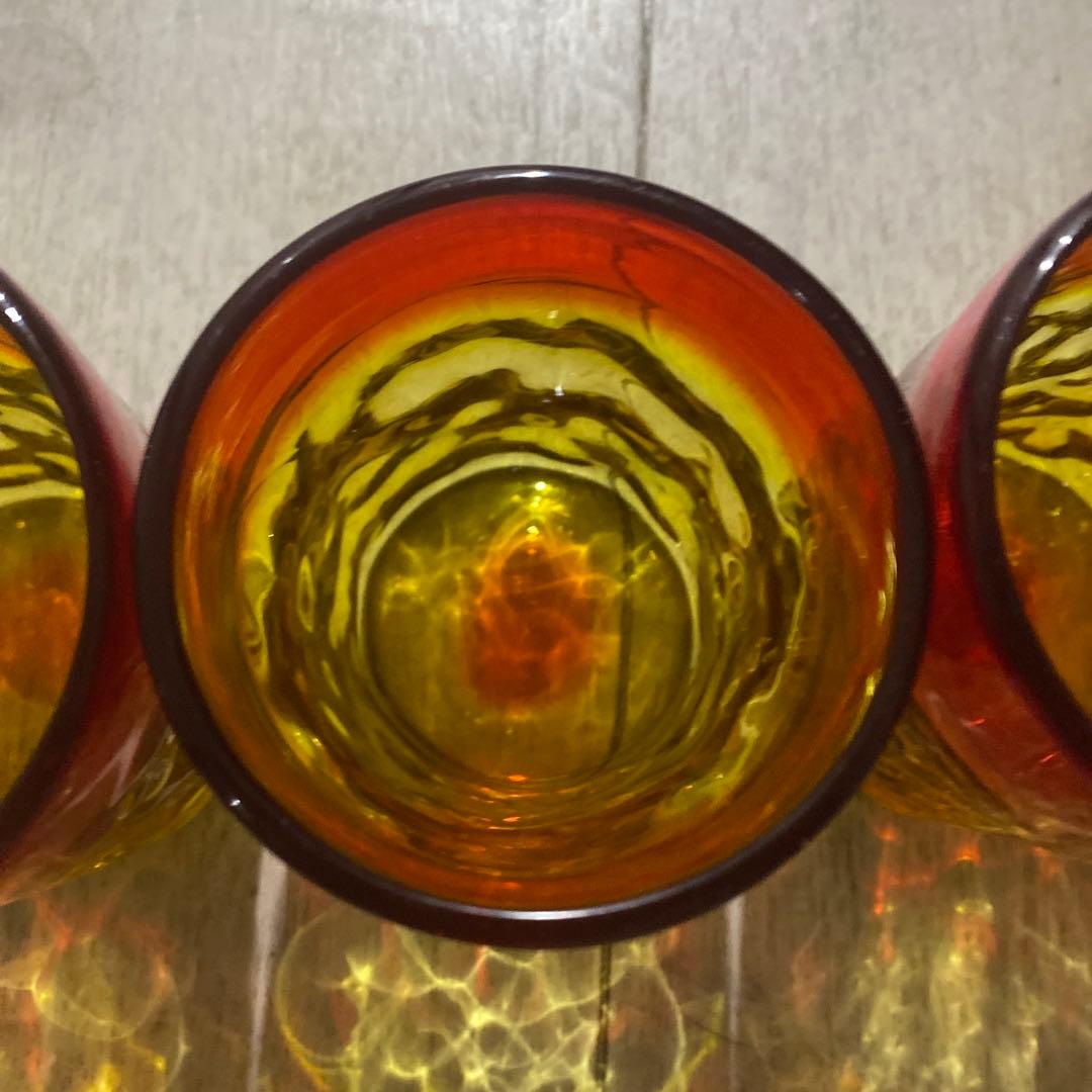 琉球グラス　レア赤オレンジ系　盛頃物　4個セット