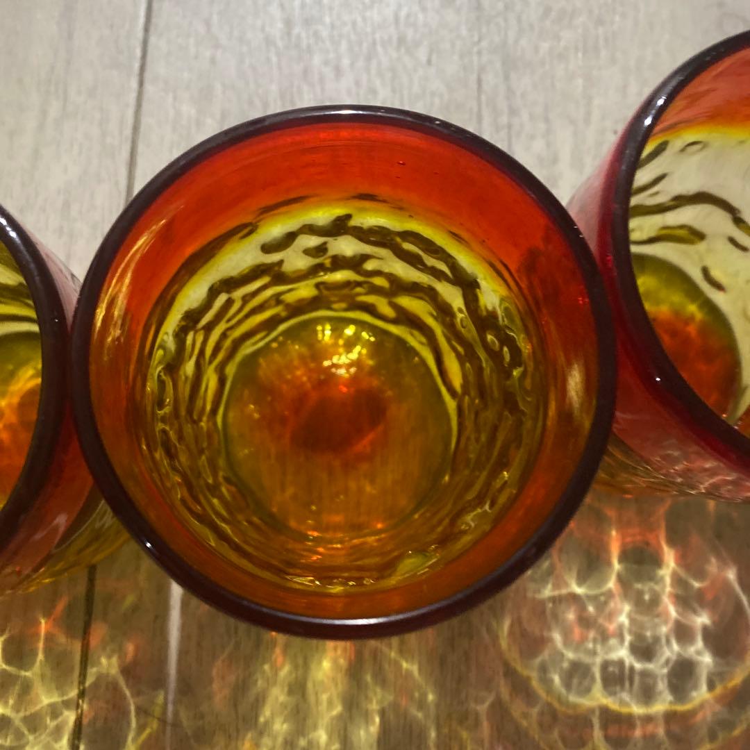 琉球グラス　レア赤オレンジ系　盛頃物　4個セット