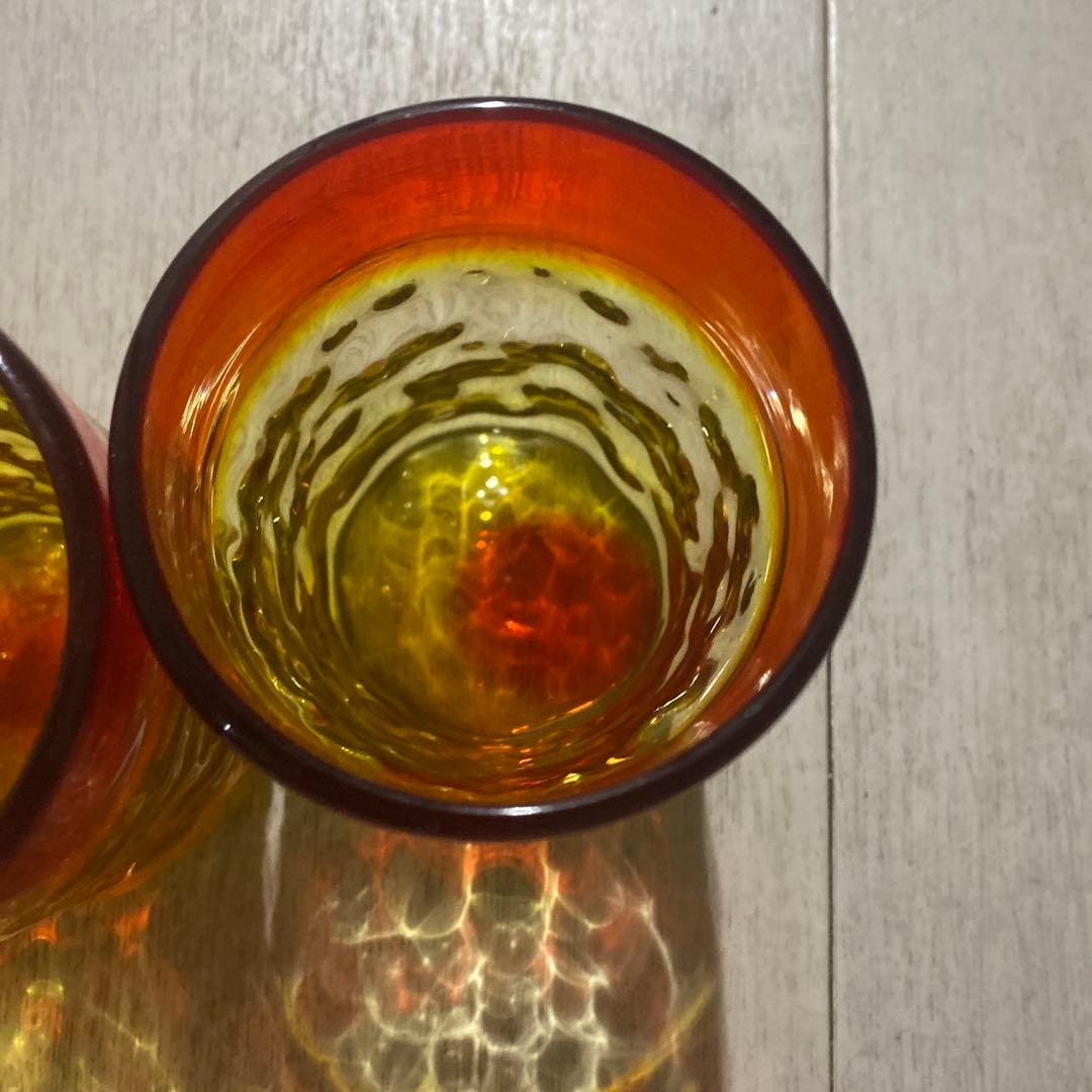 琉球グラス　レア赤オレンジ系　盛頃物　4個セット