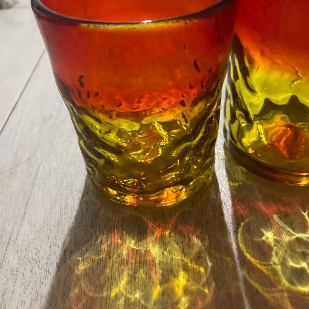 琉球グラス　レア赤オレンジ系　盛頃物　4個セット