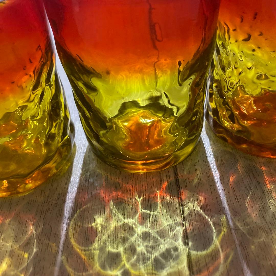 琉球グラス　レア赤オレンジ系　盛頃物　4個セット