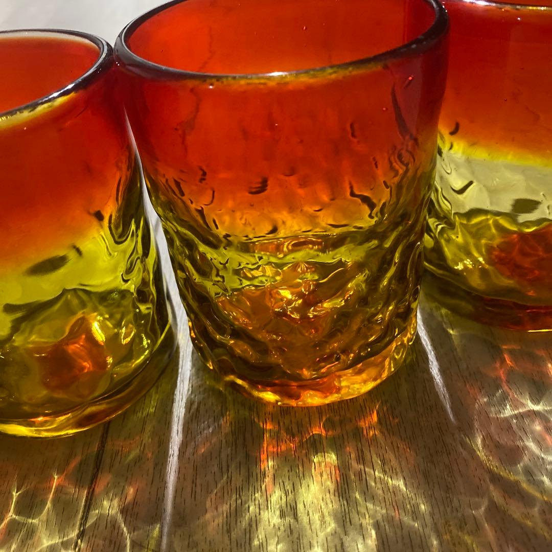 琉球グラス　レア赤オレンジ系　盛頃物　4個セット