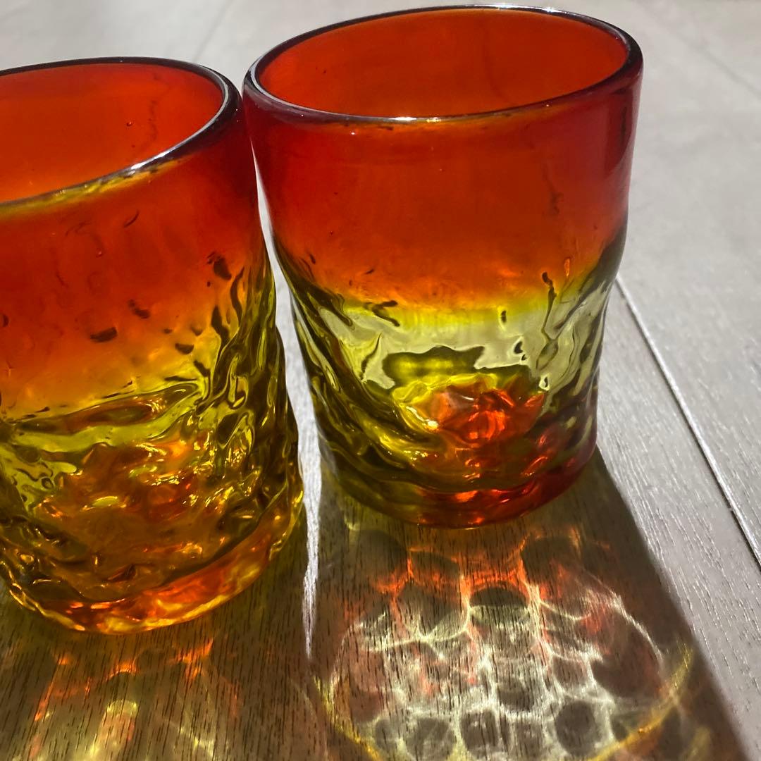 琉球グラス　レア赤オレンジ系　盛頃物　4個セット