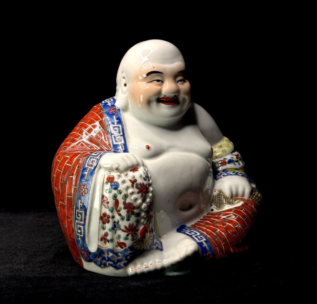 中国古美術　景徳鎮　粉彩　布袋像　朱義順作　高さ25㎝