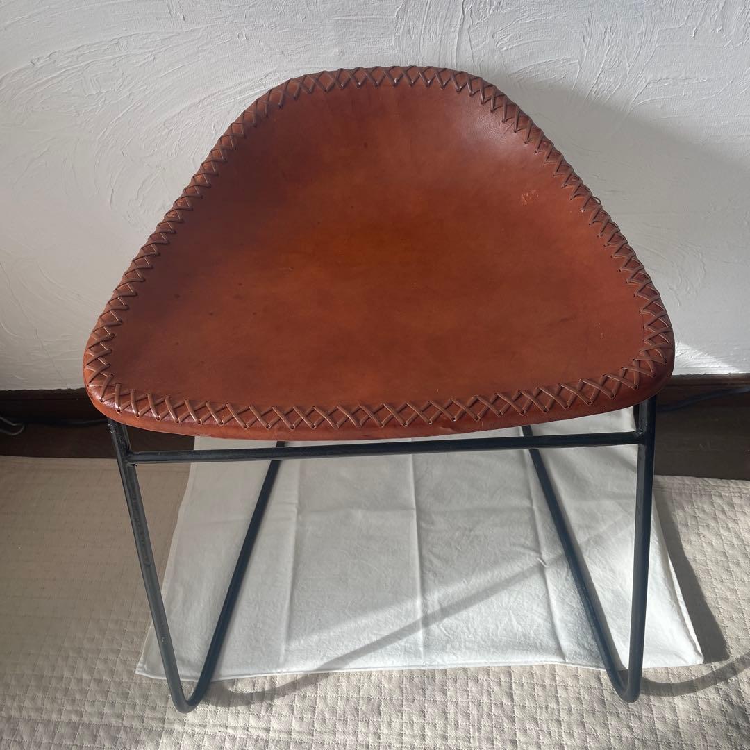 編込 ブラウンレザー トライアングル型椅子