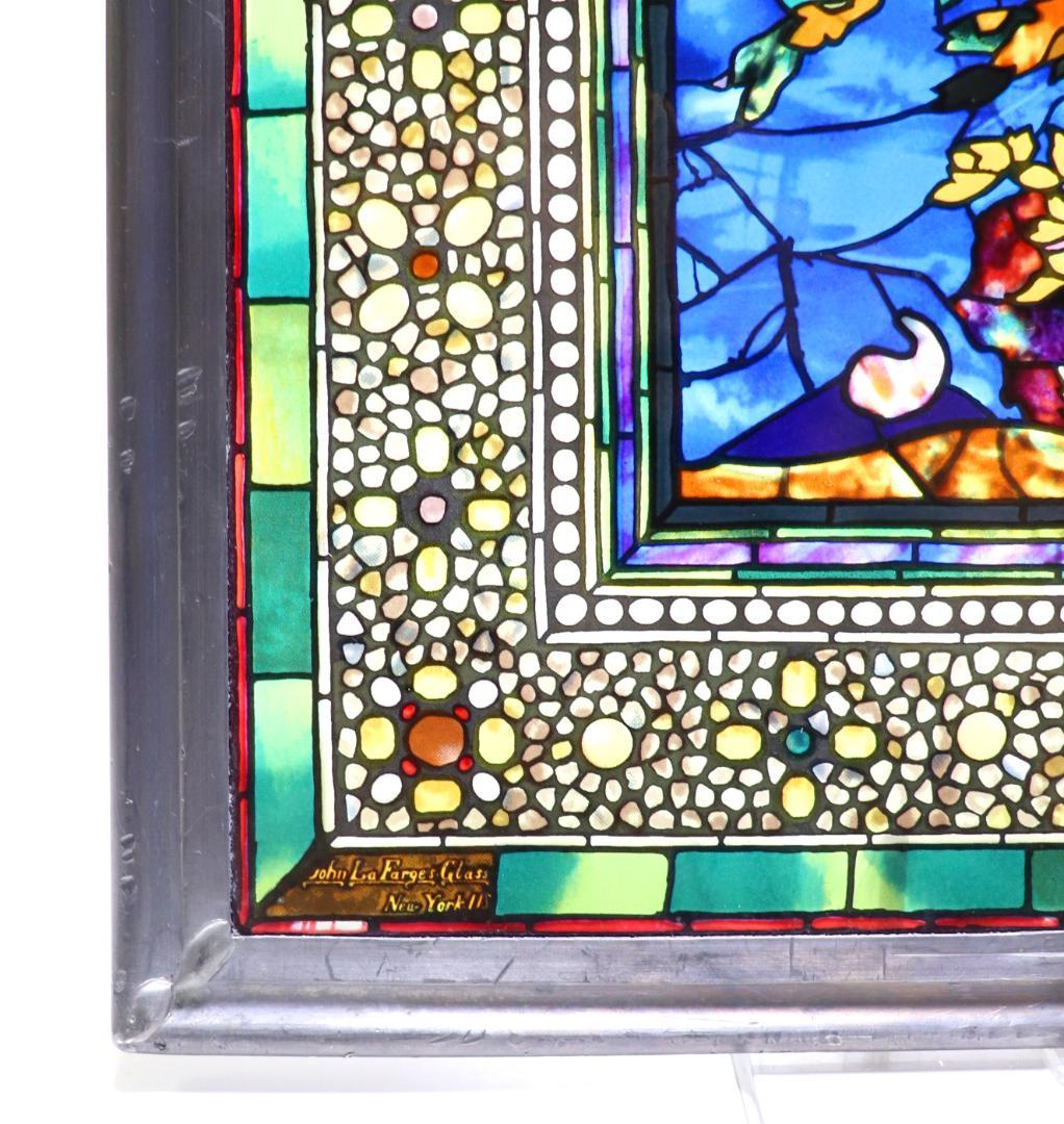 ジョン・ラファージ ヴィンテージステンドグラス 風に吹かれる牡丹グラスマスターズ