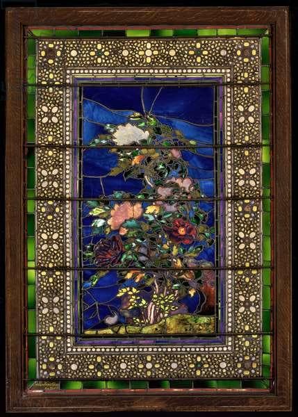ジョン・ラファージ ヴィンテージステンドグラス 風に吹かれる牡丹グラスマスターズ