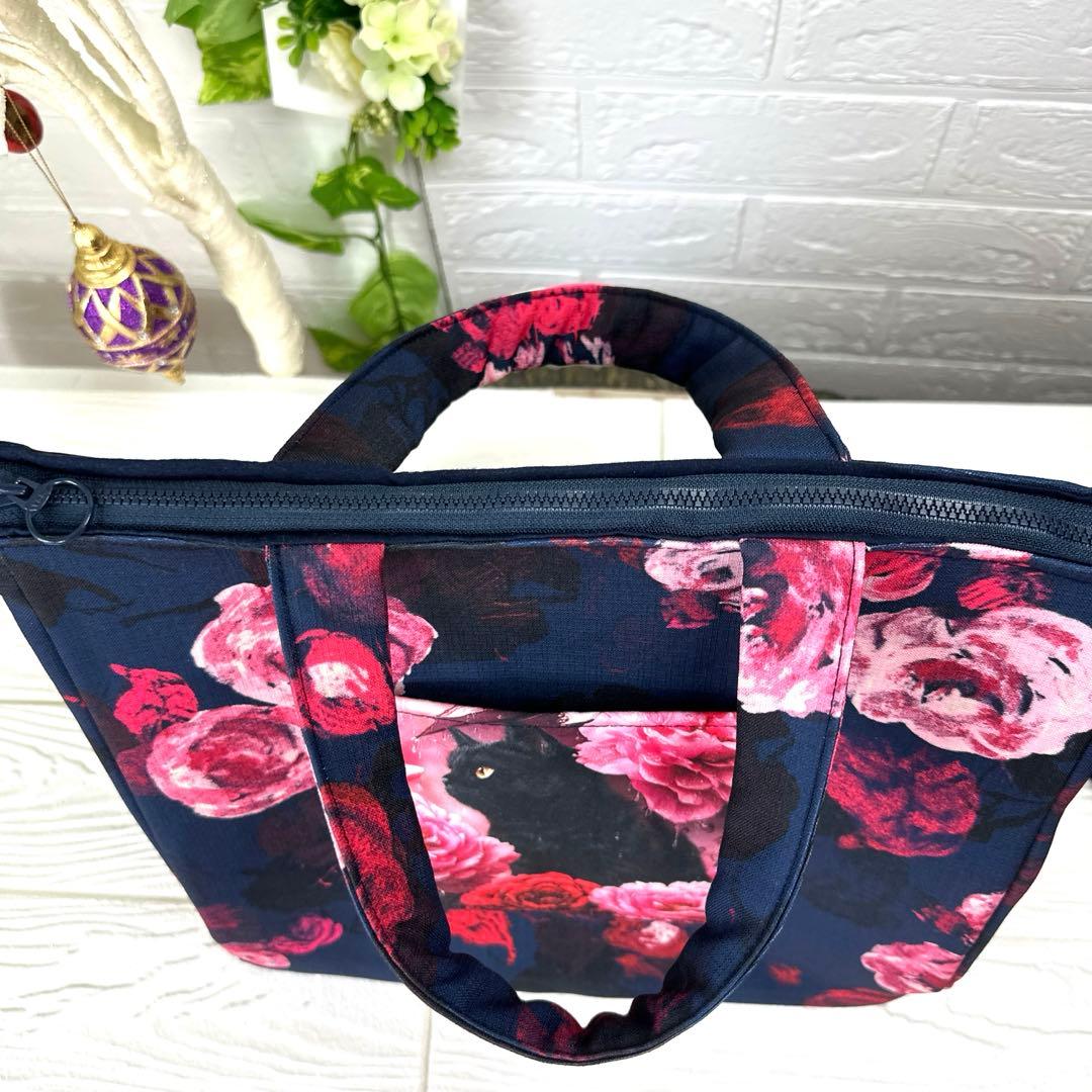 黒猫とバラのトートバッグ3点セット ハンドメイド