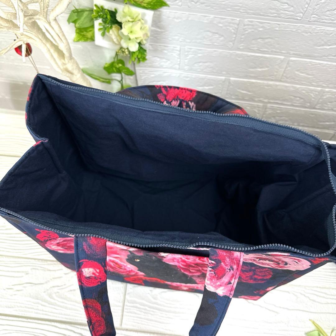 黒猫とバラのトートバッグ3点セット ハンドメイド