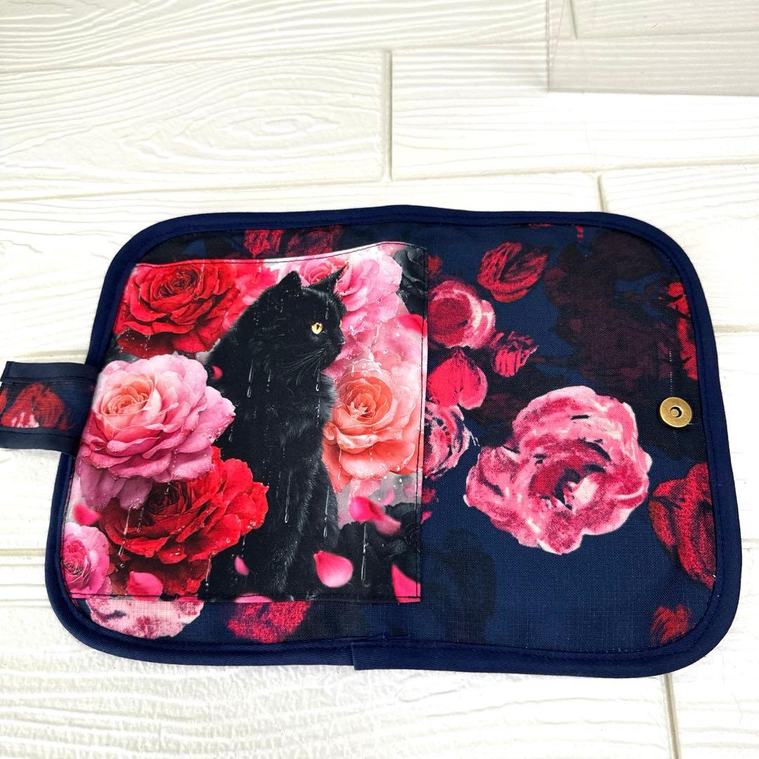 黒猫とバラのトートバッグ3点セット ハンドメイド