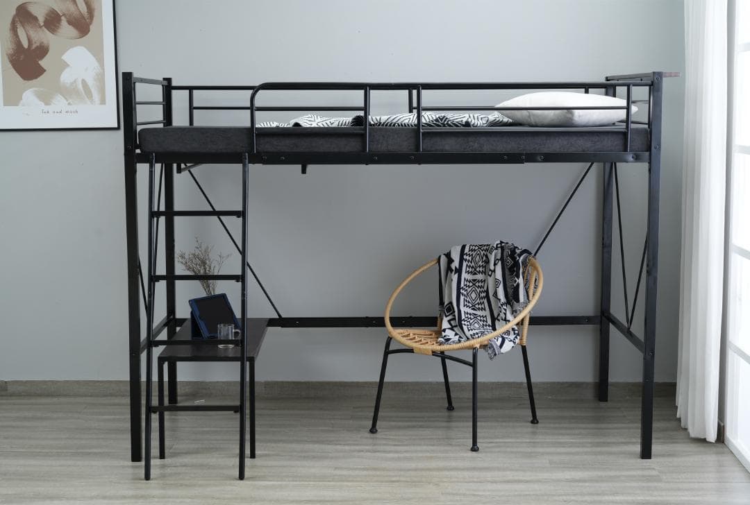 激安！ロフトベッド（S）コンセント付き 子供部屋 スチール 耐震 BLACK
