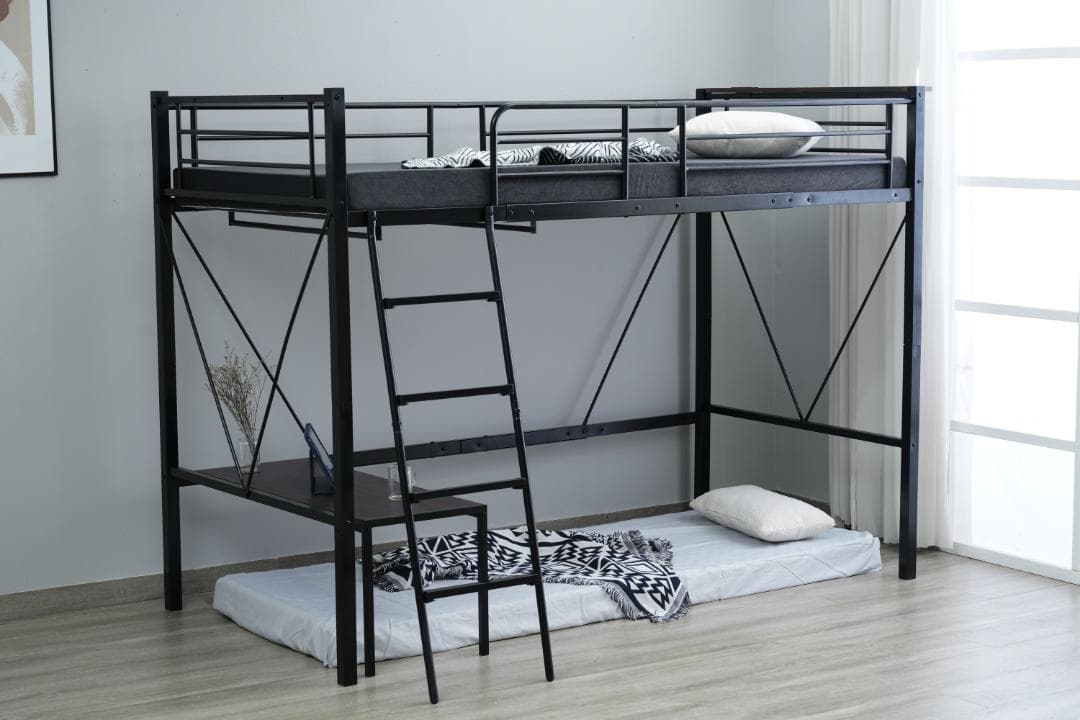 激安！ロフトベッド（S）コンセント付き 子供部屋 スチール 耐震 BLACK