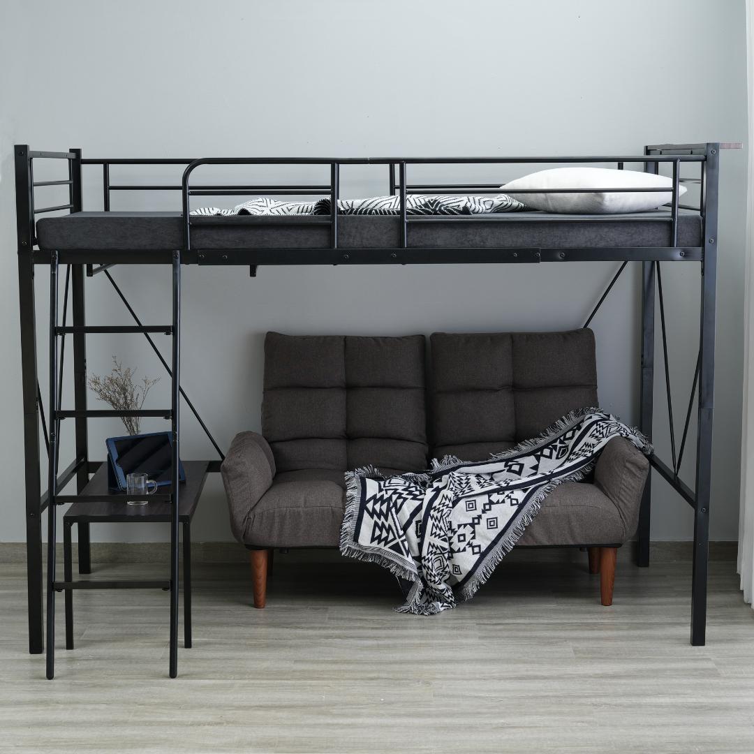 激安！ロフトベッド（S）コンセント付き 子供部屋 スチール 耐震 BLACK