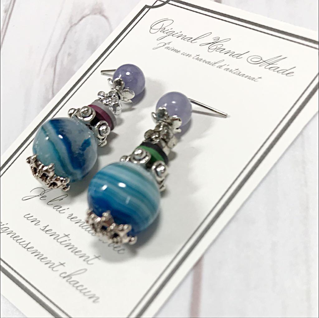 249 ブルーメノウとブルーパープルアクアマリンのピアス