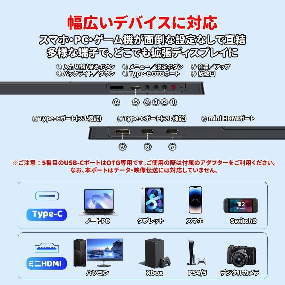 モバイルモニター 12.3インチ 2400x1600 Switch2ドック不要