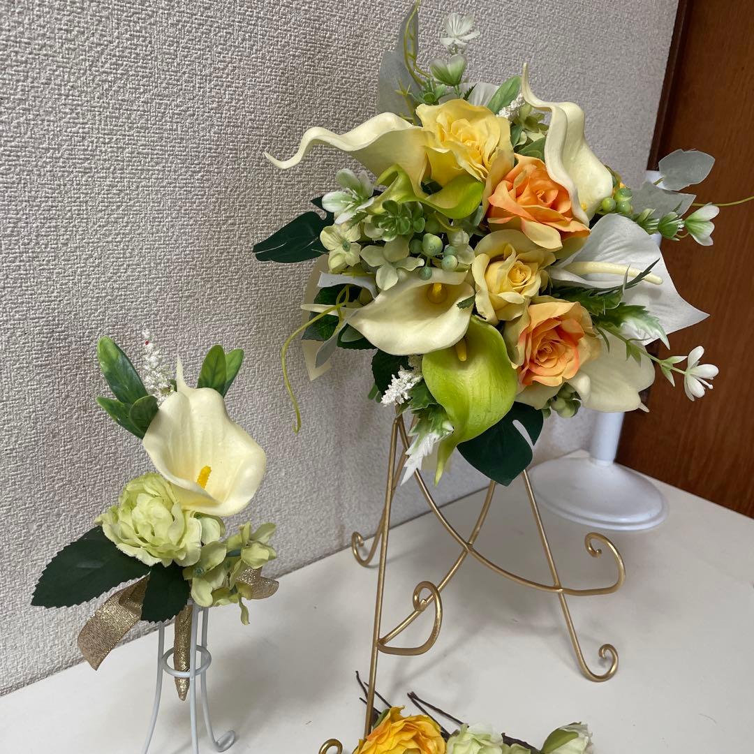 ウエディングブーケ、クラッチタイプNo.368ヘアアクセ、ブートニア付き