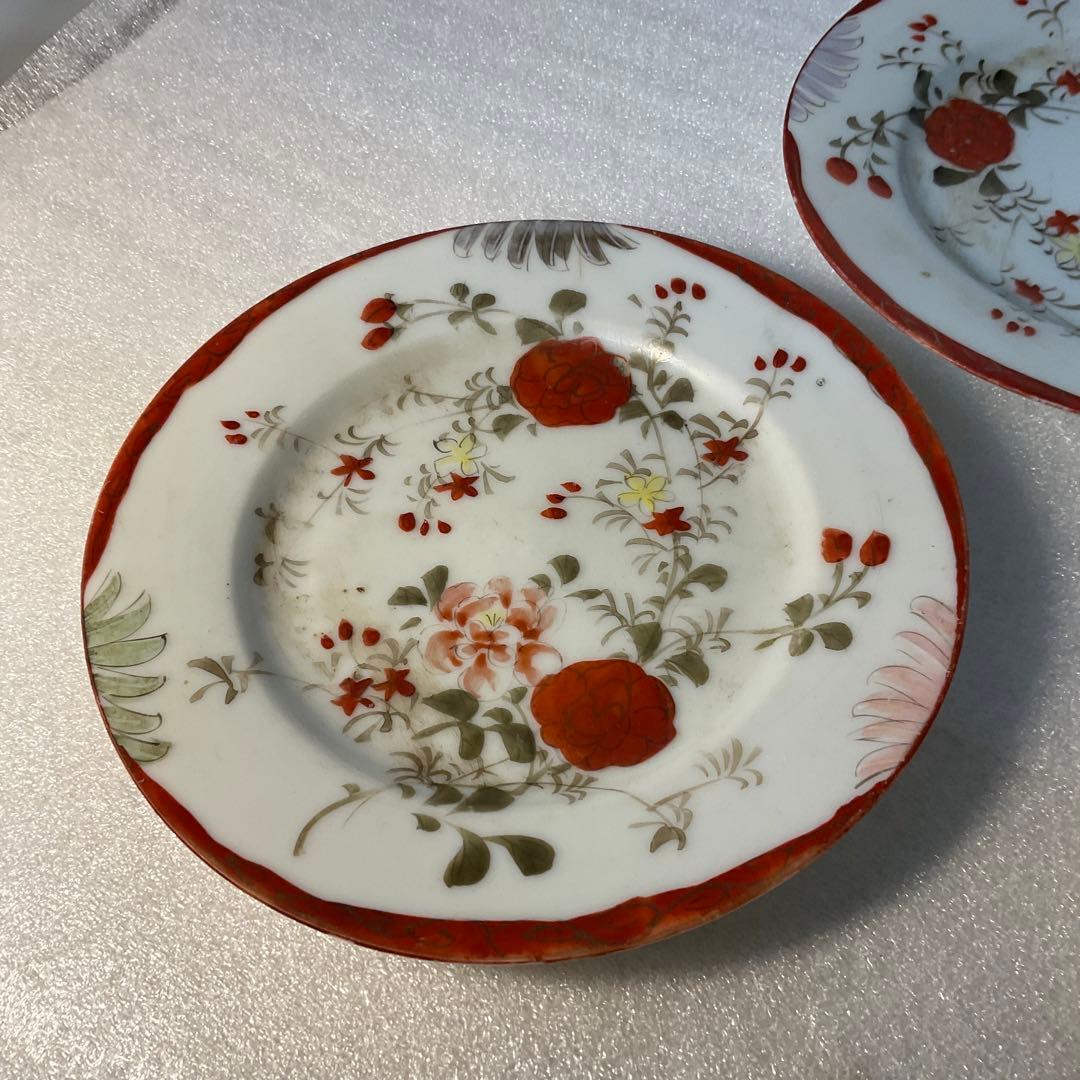 アンティーク ３枚 レトロ 赤絵 田代 一部欠けあり