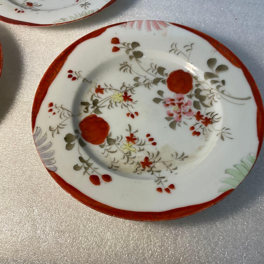 アンティーク ３枚 レトロ 赤絵 田代 一部欠けあり
