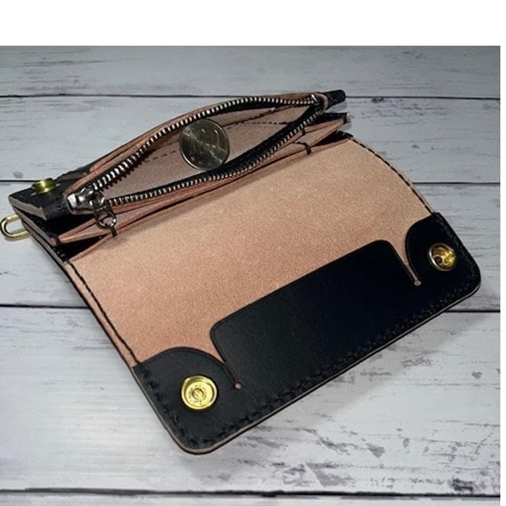 kbm ④ミドルトラッカーウォレット/姫路レザー茶芯/真鍮/小判カン真鍮
