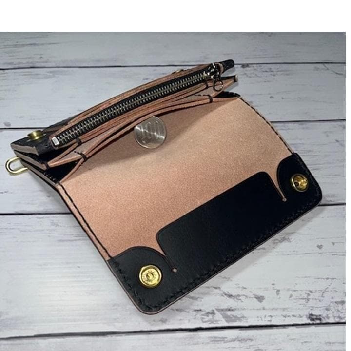 kbm ④ミドルトラッカーウォレット/姫路レザー茶芯/真鍮/小判カン真鍮