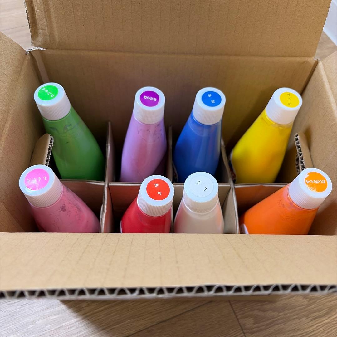 ぺんてる ゆびえのぐ 8色 日本製水性絵の具 フィンガーペイント 半分は未使用