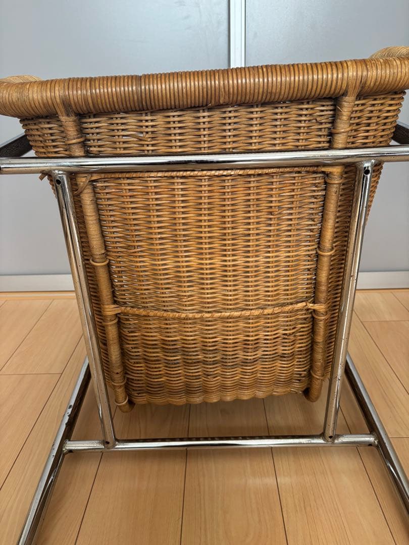 70s スチールレッグ　ラタン キューブチェア