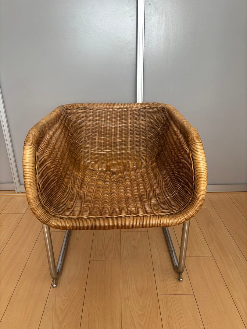70s スチールレッグ　ラタン キューブチェア