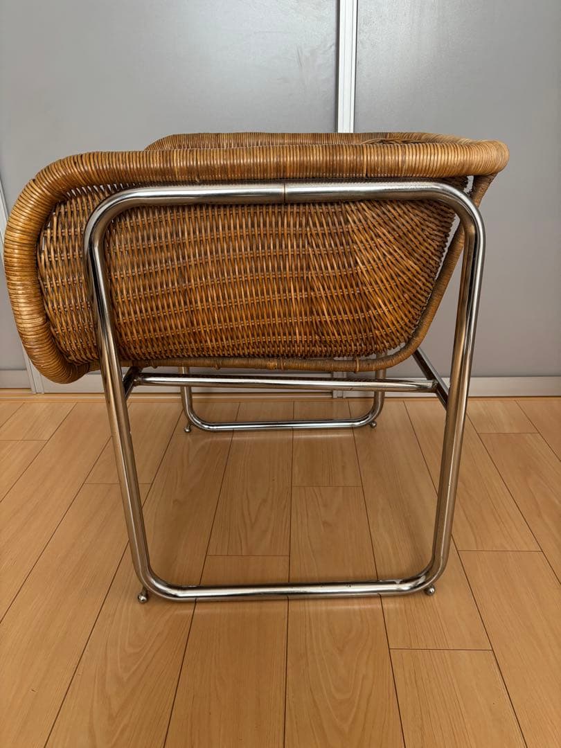 70s スチールレッグ　ラタン キューブチェア