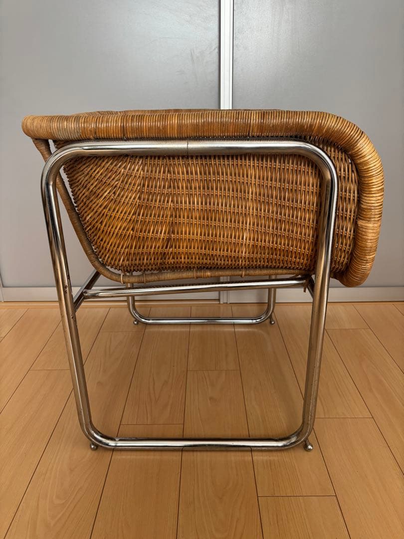 70s スチールレッグ　ラタン キューブチェア