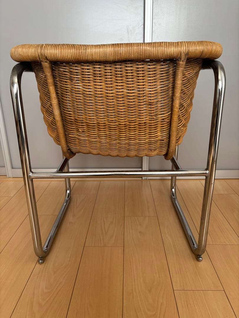 70s スチールレッグ　ラタン キューブチェア