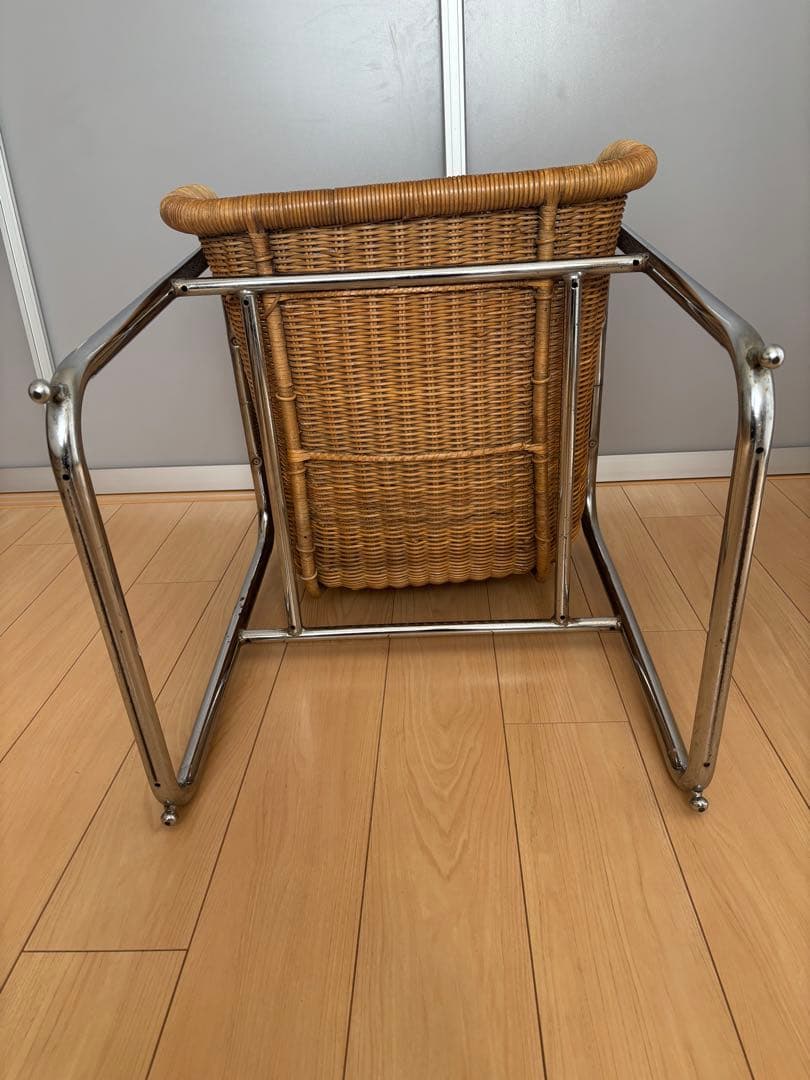 70s スチールレッグ　ラタン キューブチェア