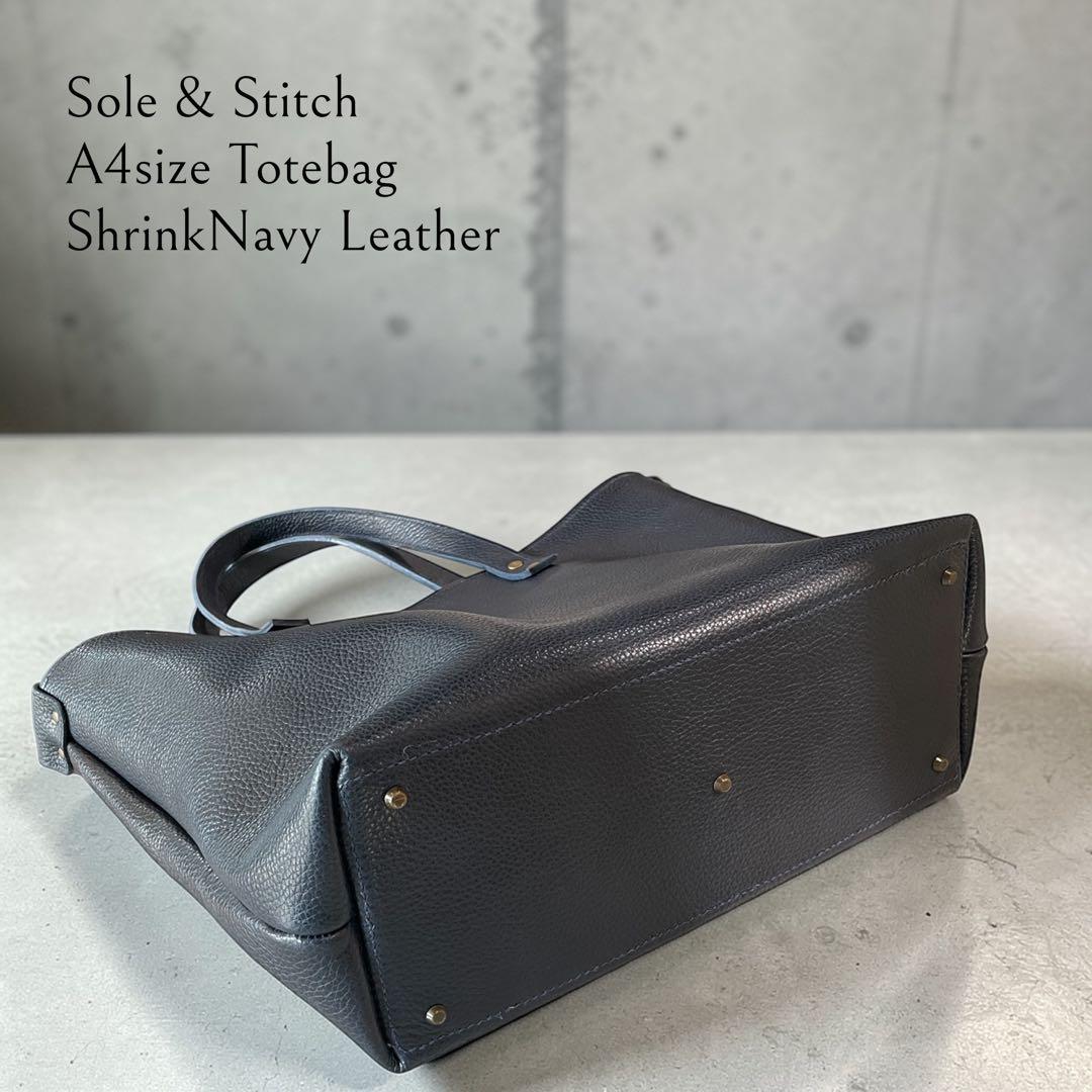 Sole&Stitch◆靴屋が作る革小物◆A4サイズ トートバッグ／ネイビー