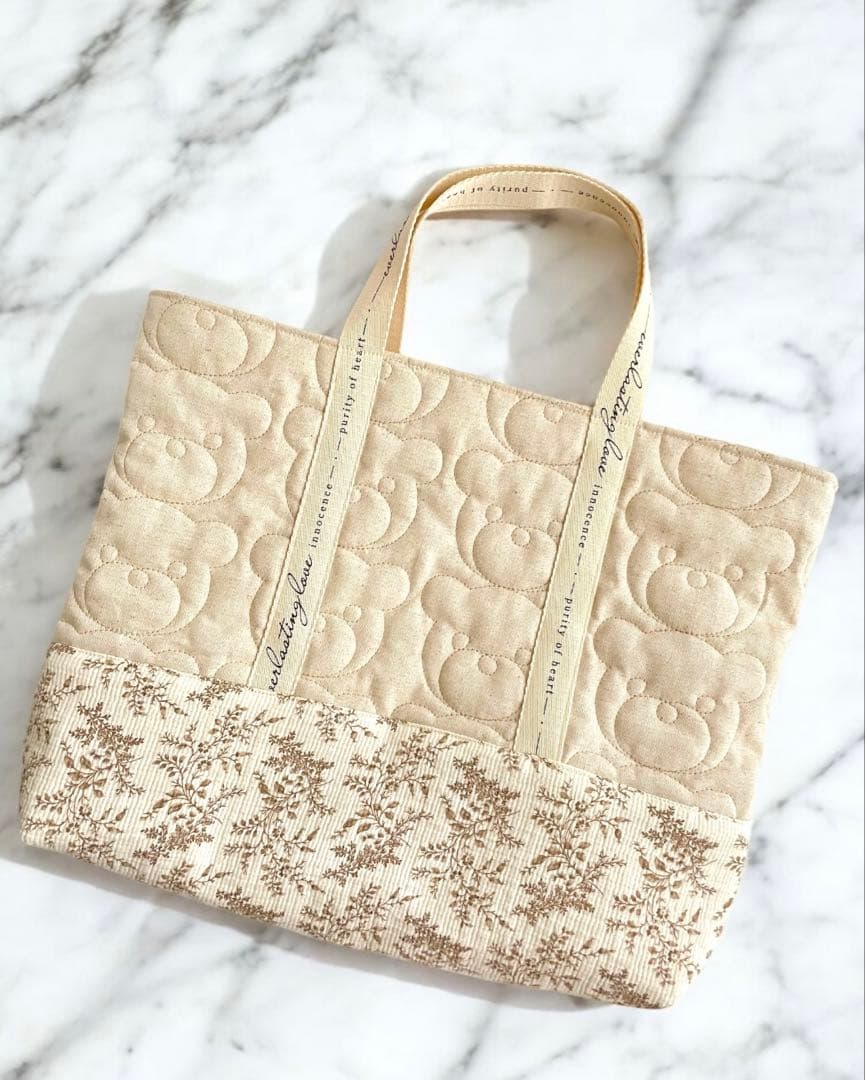 オーダー♡入園・入学グッズ♡くまさんキルト♡アンティークフラワー柄